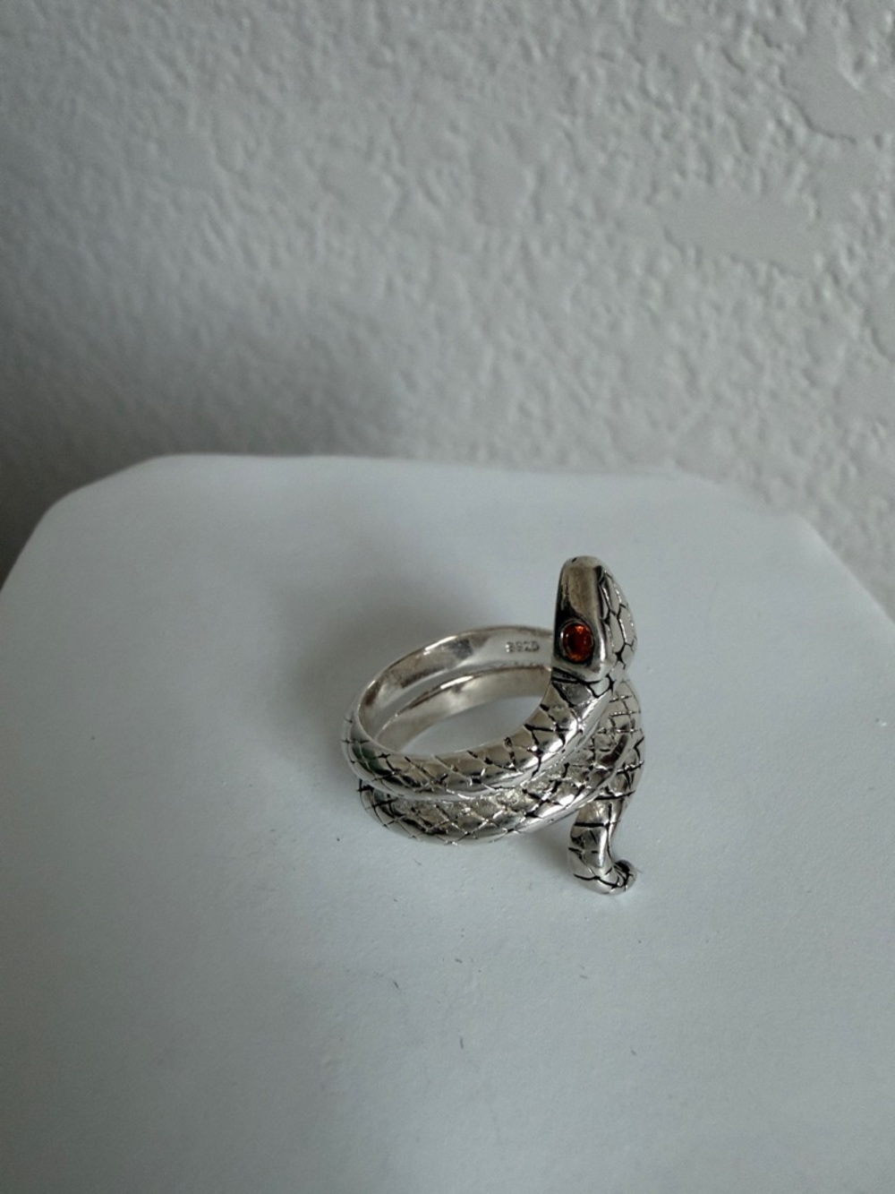 Sterling Silver 925 Snake Wrap Ring with Red Stone Accent